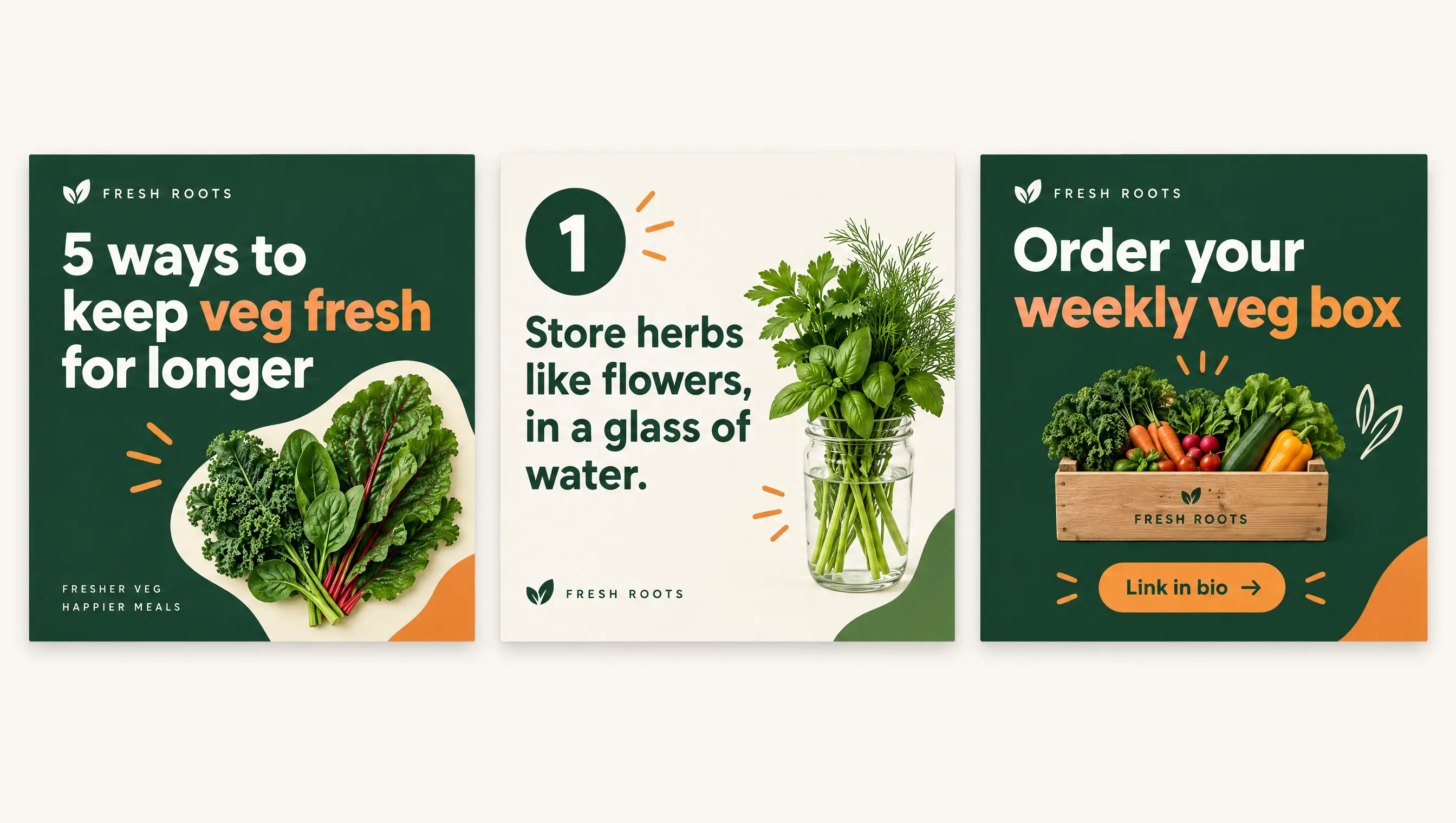 Cover slide of a carousel titled 5 ways to keep veg fresh for longer
